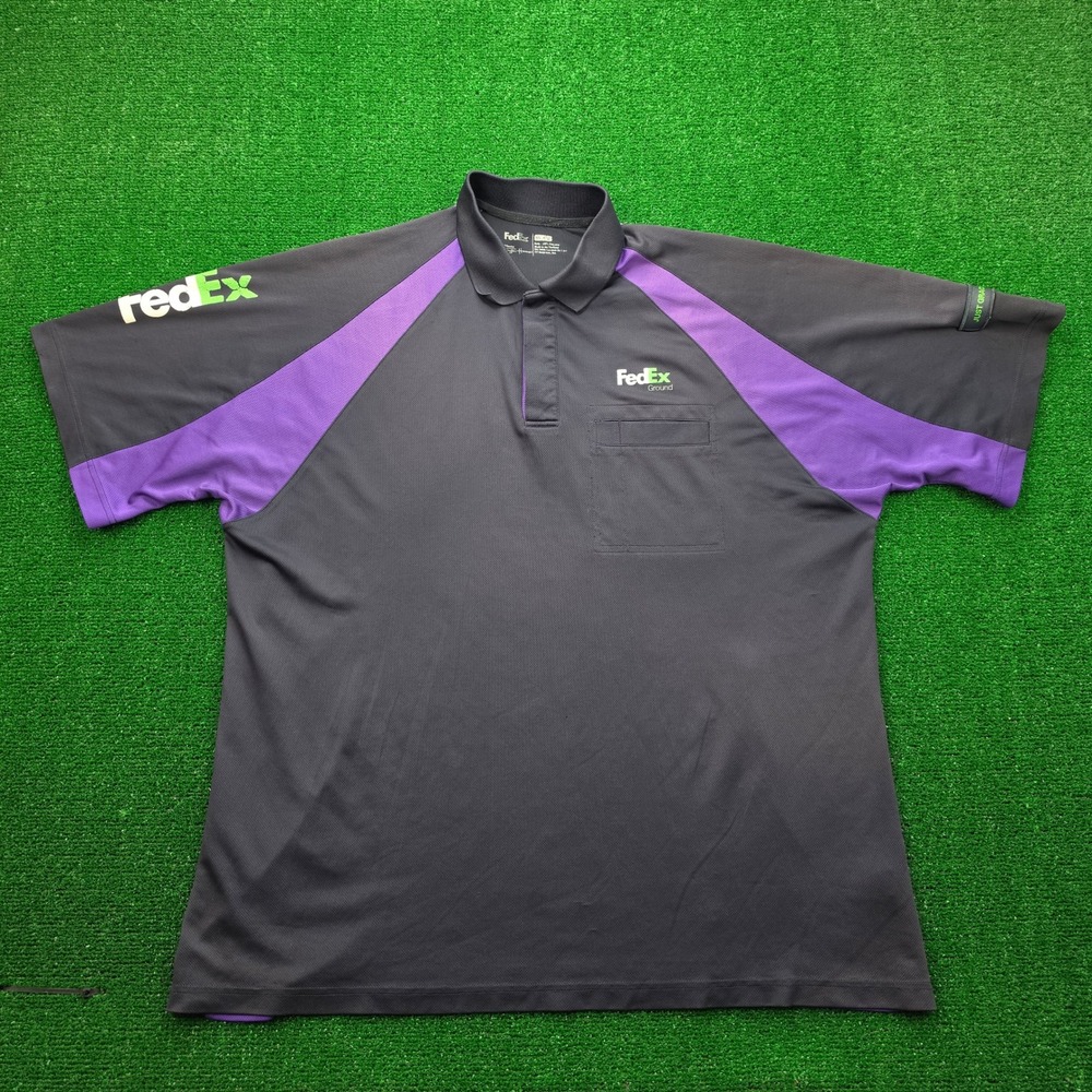 Fedex Ground Polo Shirt Mens 2XL Black Short Sleeve Employee Uniform Work‎